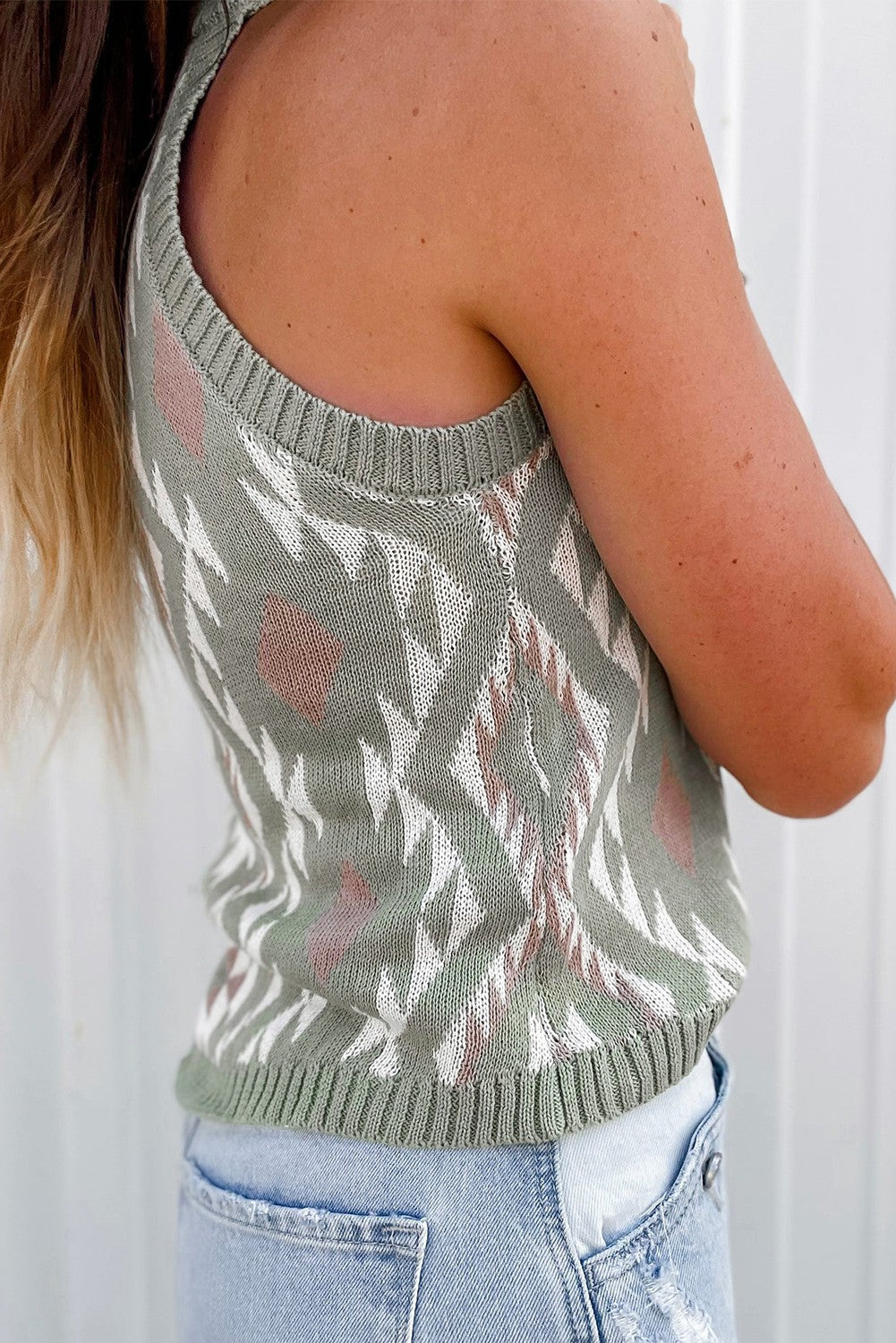 Western Tribal Aztec Pattern Knit Tank Top