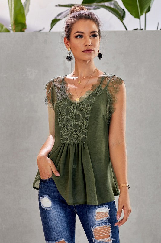 Dark Green Lace Tank