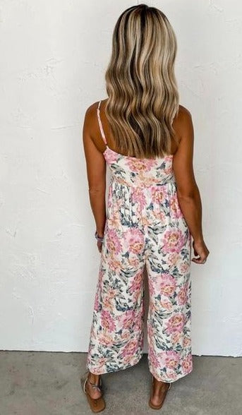 White Floral Empire Waist Wide Leg Jumpsuit